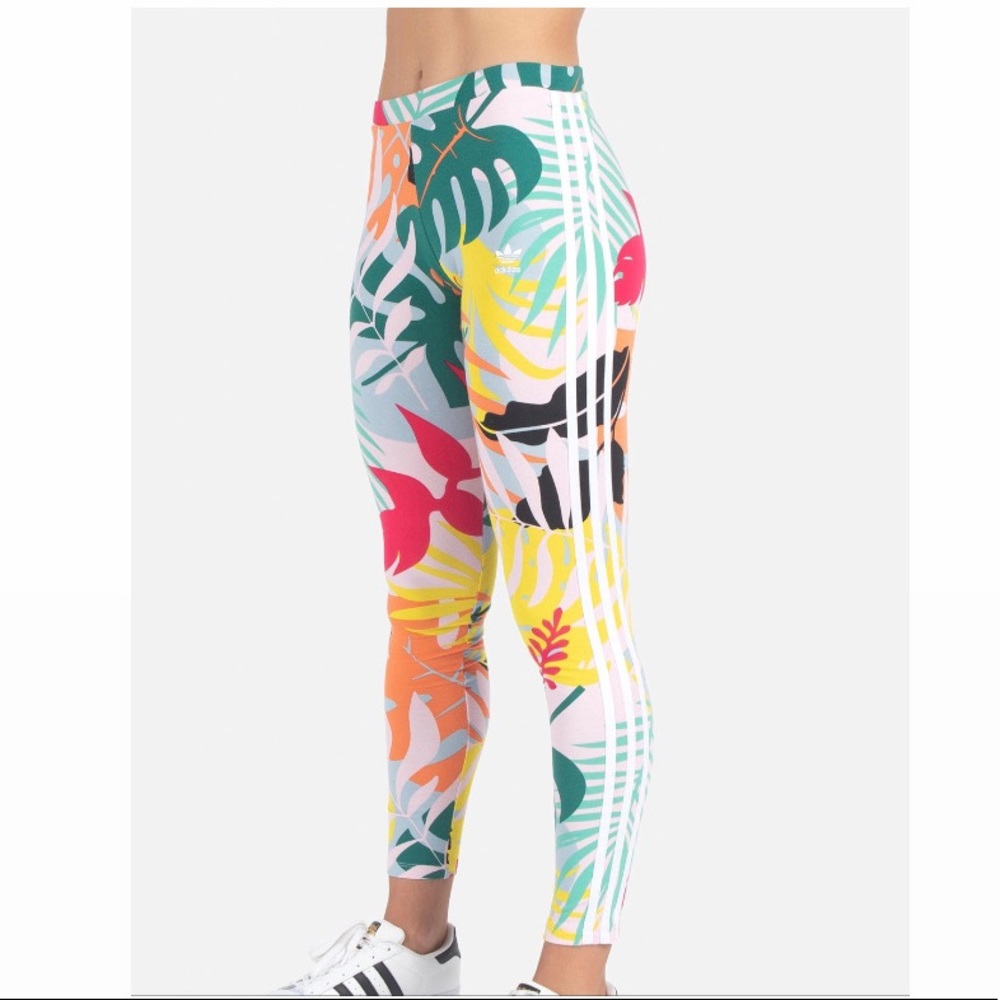 NWT Adidas 3 Stripe Tight in Fun AF Tropical Print
